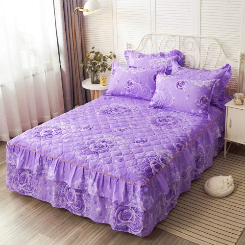 Juego de falda de cama con volantes de 3 piezas, 3 piezas, cobertura lateral de 15.7 pulgadas, suave y cálido (rosa morado, 70.9 x 78.7 in para cama