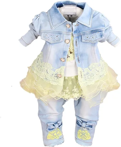 Miniatura 6 de Yao Conjuntos de ropa de mezclilla para bebés y niñas, conjuntos de 3 piezas, camisa de mezclilla y jeans