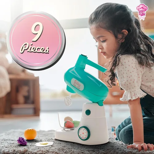 Miniatura 5 de Lollipop Juego de mezclador de pie de lujo para niños pequeños de 3 años en adelante, juego de cocina gourmet de 9 piezas con frutas, huevos