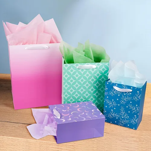 Miniatura 8 de Paquete de 12 bolsas de regalo de varios tamaños y diseños, bolsas de regalo a granel con papel de seda