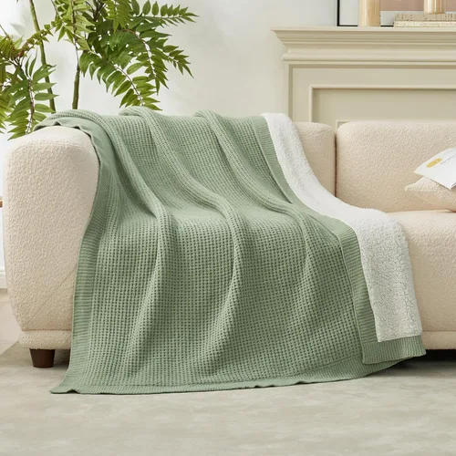 Miniatura 10 de Amélie Home - Manta de punto trenzado para sofá, mantas suaves y acogedoras de sherpa de chenilla para sofá, silla, hogar confortable, 50 x 60
