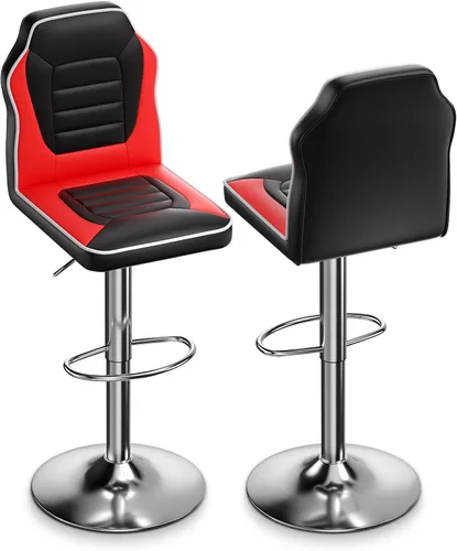 Miniatura 10 de Magshion Modern Racing - Juego de 2 taburetes de bar giratorios ajustables con respaldo y reposapiés, color gris