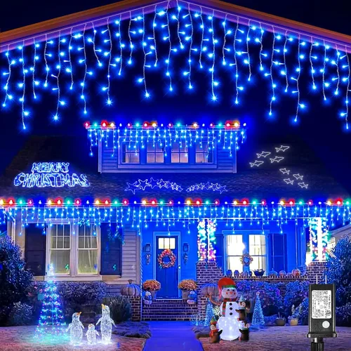 Miniatura 10 de Luces de Navidad de Carámbanos para Exteriores, 33 pies 400 Luces LED de Carámbanos para Exteriores, Luces Centelleantes Enchufables para Interiores
