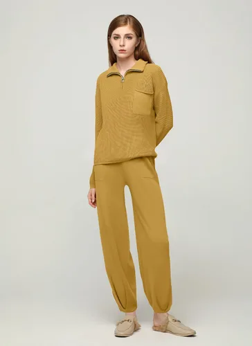 Miniatura 2 de softome Conjunto de 2 piezas para mujer, suéter de manga larga, con cremallera de 14, suéter de punto, pantalones casuales, conjunto de ropa