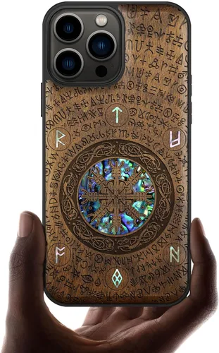 Miniatura 10 de Carveit Funda protectora de madera de diseñador para iPhone 13 Pro Max, cubierta magnética, grabado en madera e incrustaciones de concha, funda
