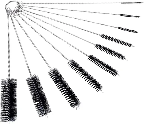 Juego de cepillos de limpieza de tubos de 10 pulgadas, paquete de 10 cepillos de paja de nailon extralargos con asas flexibles para botellas, Negro