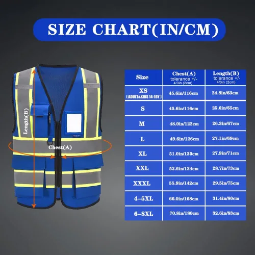 Miniatura 3 de AYKRM 11 color alta visibilidad reflectante chaleco de seguridad para mujeres hombres bolsillo cremallera ANSI/ISEA estándar Azul