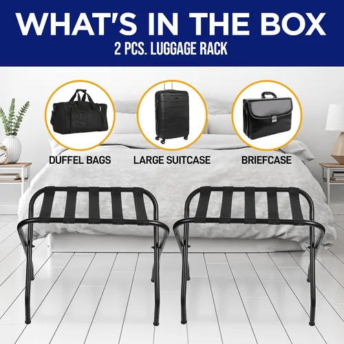 Miniatura 6 de Lifemaster Portaequipajes de Metal - Paquete de 2 Plegables, Fácil Montaje, Ahorro de Espacio y Elegantes Soportes de Maleta para Huéspedes