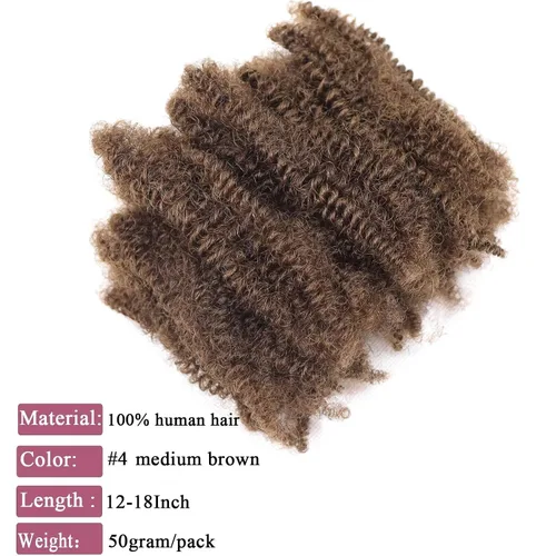 Miniatura 5 de HAPPY&CC Afro Kinkys - Extensiones de cabello humano a granel para extensiones de rastas de 10 pulgadas, 1.76 onzas, #4, color marrón degradado a