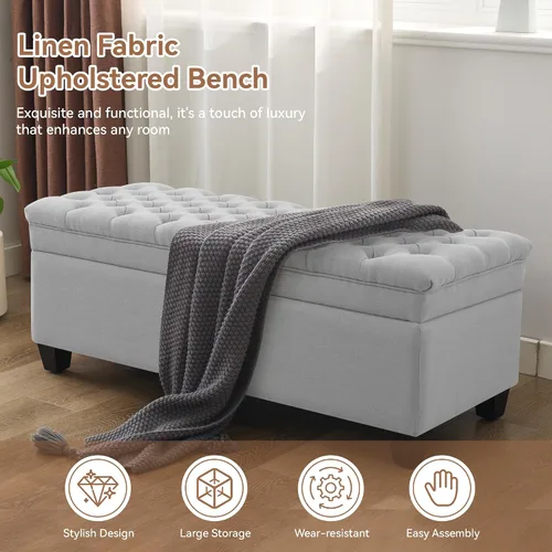 Miniatura 6 de WUTUTUEE Banco Otomán de Almacenamiento de Tela de 51", Banco Otomán de Almacenamiento Rectangular Tapizado Acolchado para Pie de Cama, Banco