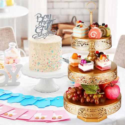 Miniatura 6 de Dandat 2 soportes redondos de metal para postres de 3 niveles, soporte redondo para cupcakes, bandeja para servir en niveles, para boda, baby