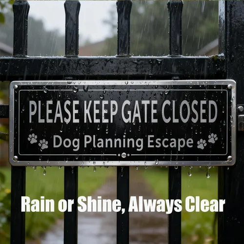 Miniatura 5 de Paquete de 2 letreros de metal con texto en inglés «Please Keep Gate Closed» (Please Close the Gate Closed), diseño de perro de escape, aluminio