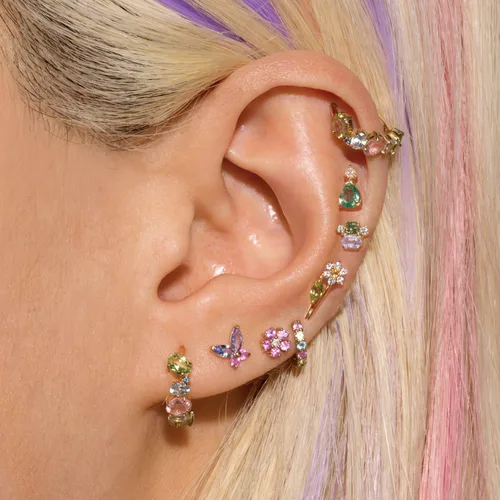 Miniatura 3 de Kenivira Juego de aretes tipo dormilona para mujer, chapados en oro de 14 quilates, hipoalergénicos, delicados, 3 pares de aretes pequeños