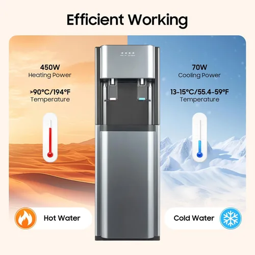 Miniatura 2 de Dispensador de enfriador de agua de carga inferior con agua fría caliente o agua ambiente, 3 ajustes de temperatura, calefacción de 500 W