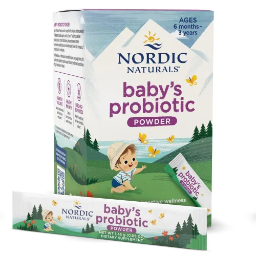 Nordic Naturals Baby's Nordic Flora Probiotic Powder, sin sabor, 30 paquetes, 4 mil millones de UFC, salud digestiva y apoyo inmunológico para bebés