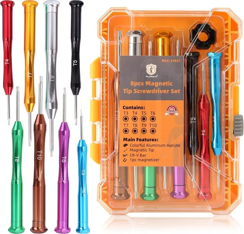 MulWark Juego de 8 mini destornilladores – Kit de reparación de destornilladores Torx magnéticos para electrónica, joyas, gafas, controlador Xbox,