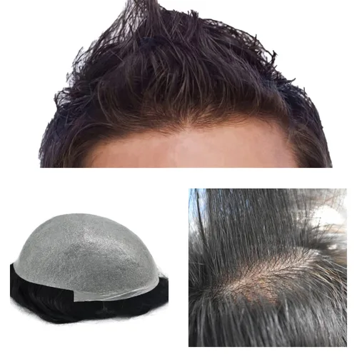 Toupee para hombres, piel ultra fina, 0.002 in, base de poli completa, bucle en V, suave, sistema de reemplazo de cabello humano, pelucas para #1