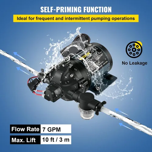 Miniatura 4 de VEVOR Bomba de Lavado, 12 V CC, 7 GPM 60 PSI, máx. 10 pies de elevación, bomba de agua autocebante, con válvula EPDM, colador universal de agua