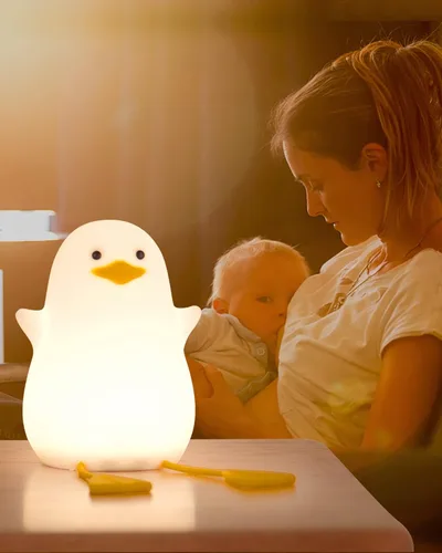 Miniatura 5 de Attivolife lámpara de noche con forma de pato para niños, lámpara de mesa LED de silicona, lámpara de control táctil de animal mago con temporizador
