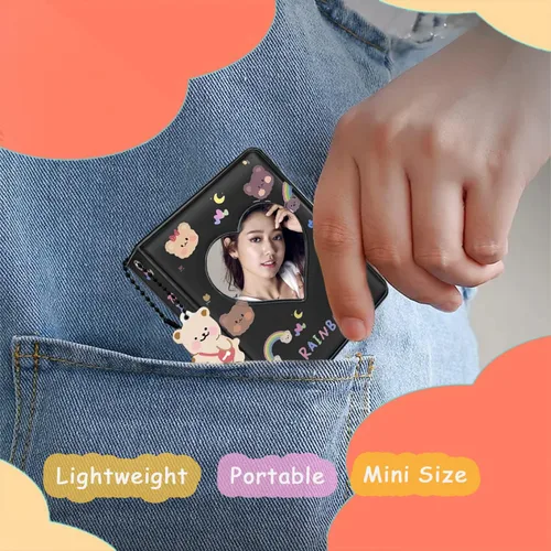 Miniatura 6 de Kpop - Portatarjetas para tarjetas fotográficas de 3 pulgadas, color negro, mini álbum con bonito colgante, 40 bolsillos, 20 páginas