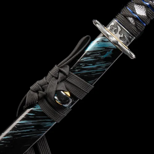 Miniatura 8 de Espada katana japonesa hecha a mano, auténtica, forjada a mano, espadas samurai de acero de alto carbono 1060 para artes marciales, colección y Azul