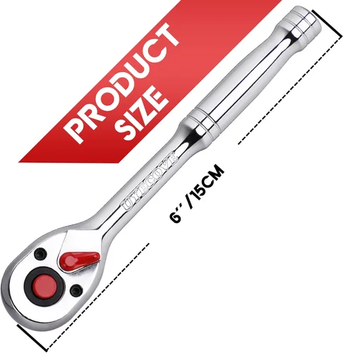 Miniatura 4 de Llave de trinquete de 1/4 pulgadas, trinquete de 1/4, llave de enchufe, cabeza Cr-Mo reversible de liberación rápida de 72 dientes, fabricada