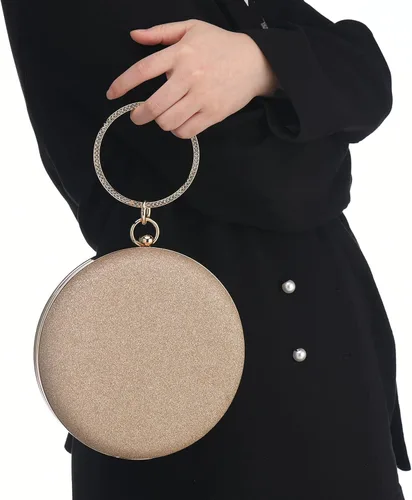 Miniatura 2 de Bolso redondo de noche con purpurina brillante y asa superior para fiesta cruz bolso de hombro para boda novia