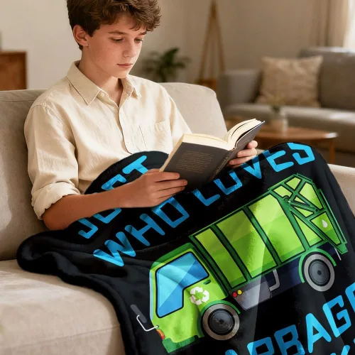 Miniatura 2 de Manta de camión de basura con texto en inglés "Boy Who Loves Garbage" para niños y hombres, manta de franela para regalo, manta de franela acogedora