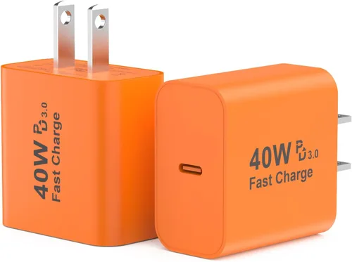Bloque de cargador USB C de 40 W, paquete de 2 bloques de cargador para iPhone 17, cargador de pared USB C de 40 W, adaptador de corriente USBC tipo