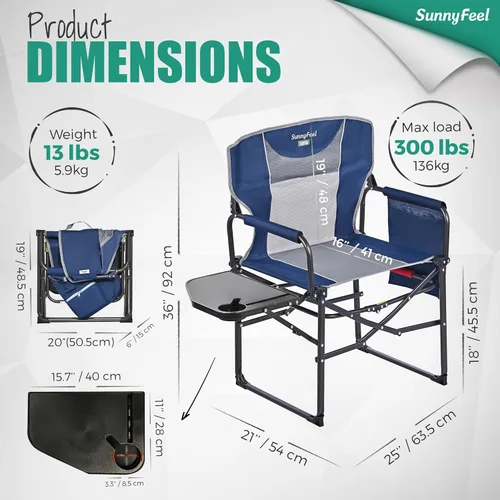 Miniatura 2 de SUNNYFEEL Silla de directores de campamento de gran tamaño, paquete de 2, sillas plegables portátiles para adultos resistentes con mesa auxiliar