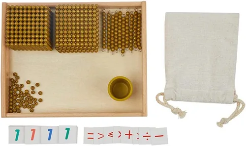 Miniatura 5 de Kghios Montessori Matemáticas Cuentas Juguetes Materiales para Niños Pequeños Cuentas Doradas y Tarjetas Materiales Banco Juego Mil Cubo Sistema