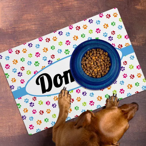 Miniatura 3 de Alfombrillas personalizadas de piel sintética para comida y agua, antideslizante e impermeable para nombre/foto, tapete personalizado