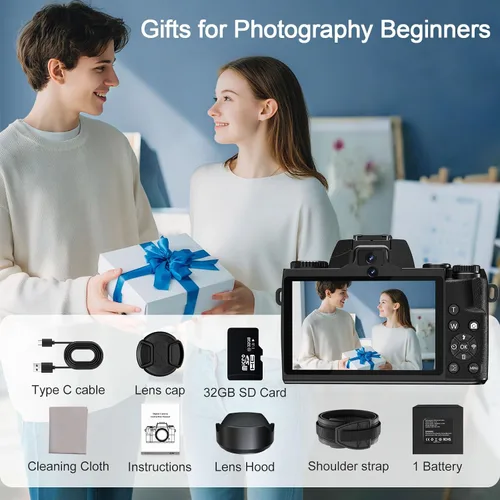 Miniatura 8 de Cámaras digitales 8K para fotografía, cámara WiFi de 64 MP para YouTube, cámara digital con pantalla táctil de 4 pulgadas con lente dual, enfoque