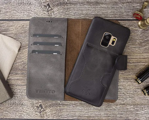 Miniatura 2 de Venito Florence - Funda de piel compatible con Samsung Galaxy S9, extra segura con bloqueo RFID, cartera desmontable para teléfono (gris decolorado)