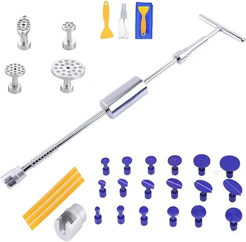 CYGOODS Reparación de abolladuras Eliminación de granizo T Bar Slide Hammer Azul Pegamento Extractor de granizo Kit de herramientas de reparación de
