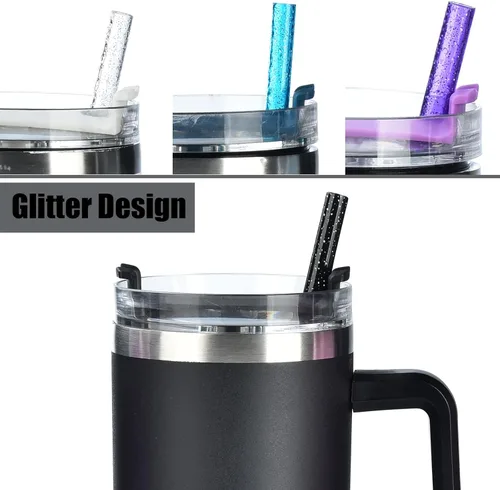 Miniatura 4 de ALINK Pajitas reutilizables con purpurina para vaso Stanley de 40 onzas y 30 onzas, popotes de plástico duro de 12 pulgadas de largo, popote