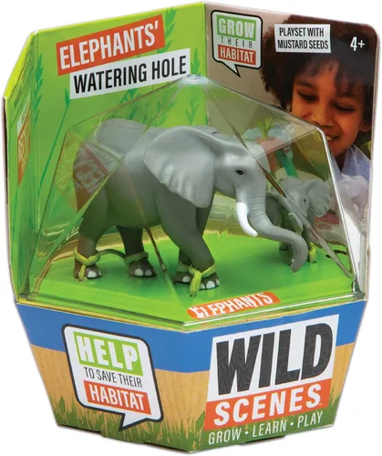 Wild Scenes Elephants' Watering Hole - Kit de cultivo y juego respetuoso con el medio ambiente, juguete de conservación de vida silvestre, juego de