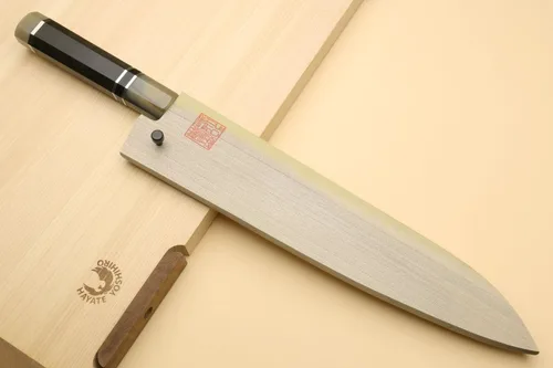 Miniatura 9 de Yoshihiro HAP40 Gyuto - Cuchillo de chef de acero inoxidable de alta velocidad, mango de ébano de triple anillo (8.25 pulgadas)