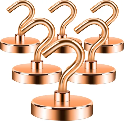 Miniatura 52 de Neosmuk Ganchos magnéticos extrafuertes con resistencia de más de 27 lbs, con imanes de tierras raras resistentes para refrigerador, crucero, Bronce