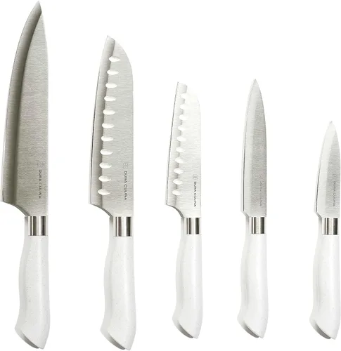DURA LIVING EcoCut - Juego de cuchillos de cocina de 5 piezas, cuchillas de acero inoxidable de alto carbono, asas ergonómicas sostenibles, Gris