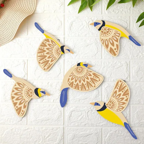 Miniatura 10 de Barydat 5 piezas de arte de pared de madera con pájaros voladores, decoración de pared de pájaros voladores, arte popular rústico, decoración