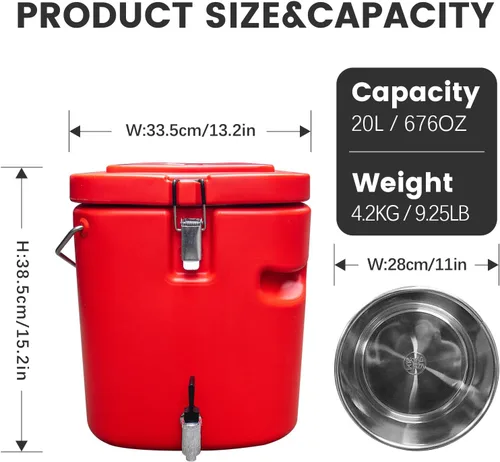 Miniatura 2 de Contenedor de sopa aislado comercial calentador de alimentos, enfriador de bebidas aislado de 5 galones, caja caliente de 21QT para catering