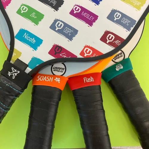 Miniatura 6 de Bandas de nombre de paleta de pickleball personalizadas, agarre de silicona personalizado, etiquetas de identificación de pickleball duraderas Verde