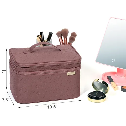 Miniatura 6 de NISHEL Bolsa de Maquillaje de Viaje Grande de Doble Capa para Mujeres, Estuche Cosmético, Organizador para Accesorios de Tamaño de Viaje, Botellas
