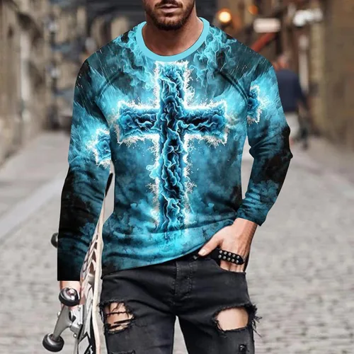 Miniatura 2 de Camisetas de manga larga para hombre, camisetas gráficas divertidas, camisetas de cuello redondo grandes y altas, camisetas deportivas casuales