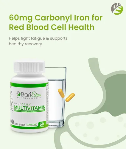 Miniatura 4 de BariSlim Cápsula multivitamínica bariátrica Once Daily - 60 mg de hierro - Vitamina bariátrica y suplemento para poscirugía incluyendo bypass