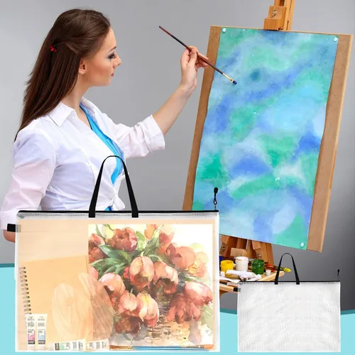 Miniatura 6 de Funda de cartera de arte de 24 x 36 pulgadas, bolsa de almacenamiento para pósteres grandes, bolsa de almacenamiento con cremallera y asa, carpeta