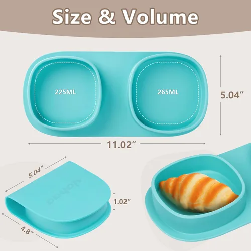 Miniatura 5 de Platos llanos plegables de silicona, platos para bebé, esenciales de viaje con tenedores y cucharas, aptos para microondas y lavavajillas, aguamarina
