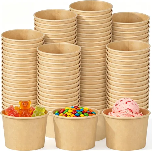 Miniatura 8 de Ruisita Paquete de 120 vasos de papel desechables de 5 onzas, vasos de helado de papel kraft para sopa, tazas de postre para aperitivos, yogur