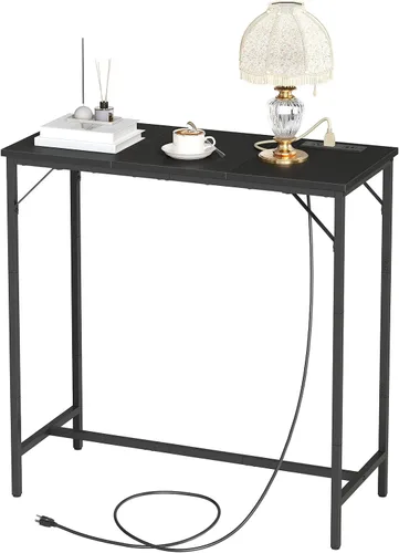 Miniatura 9 de HOOBRO Mesa de bar con estación de carga, mesa de pub rectangular, mesa de café alta, mesa de bar de altura de mostrador, mesa de comedor estrecha